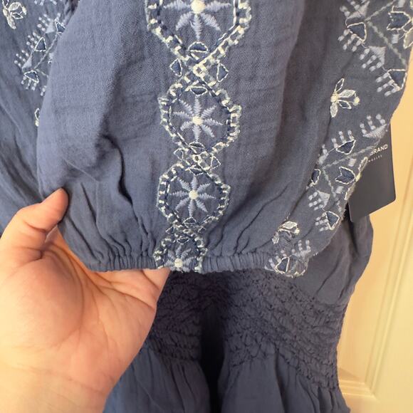 NWT Lucky Brand Embroidered Mini Peasant Dress Size L Nightshadow Blue Bohemian - Picture 5 of 11